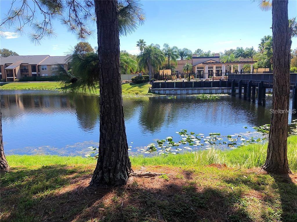 a view of a lake with a house