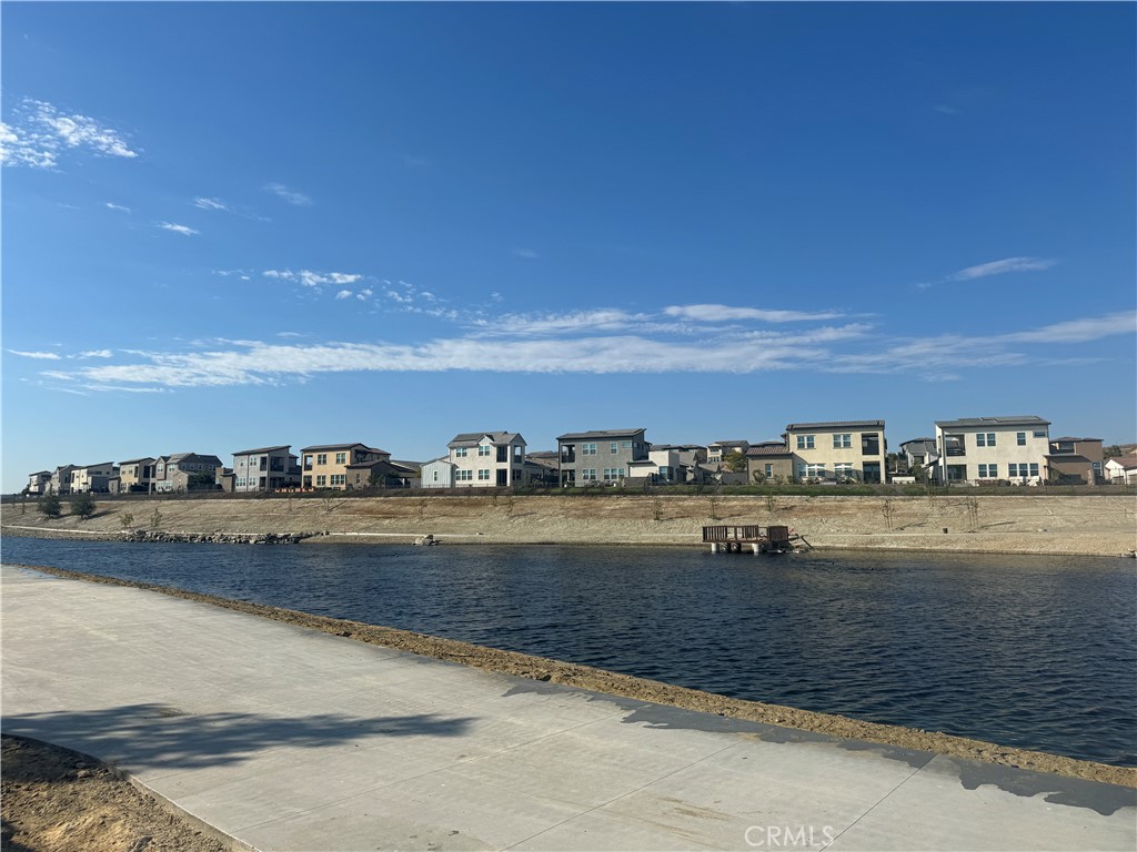 a view of an ocean and building