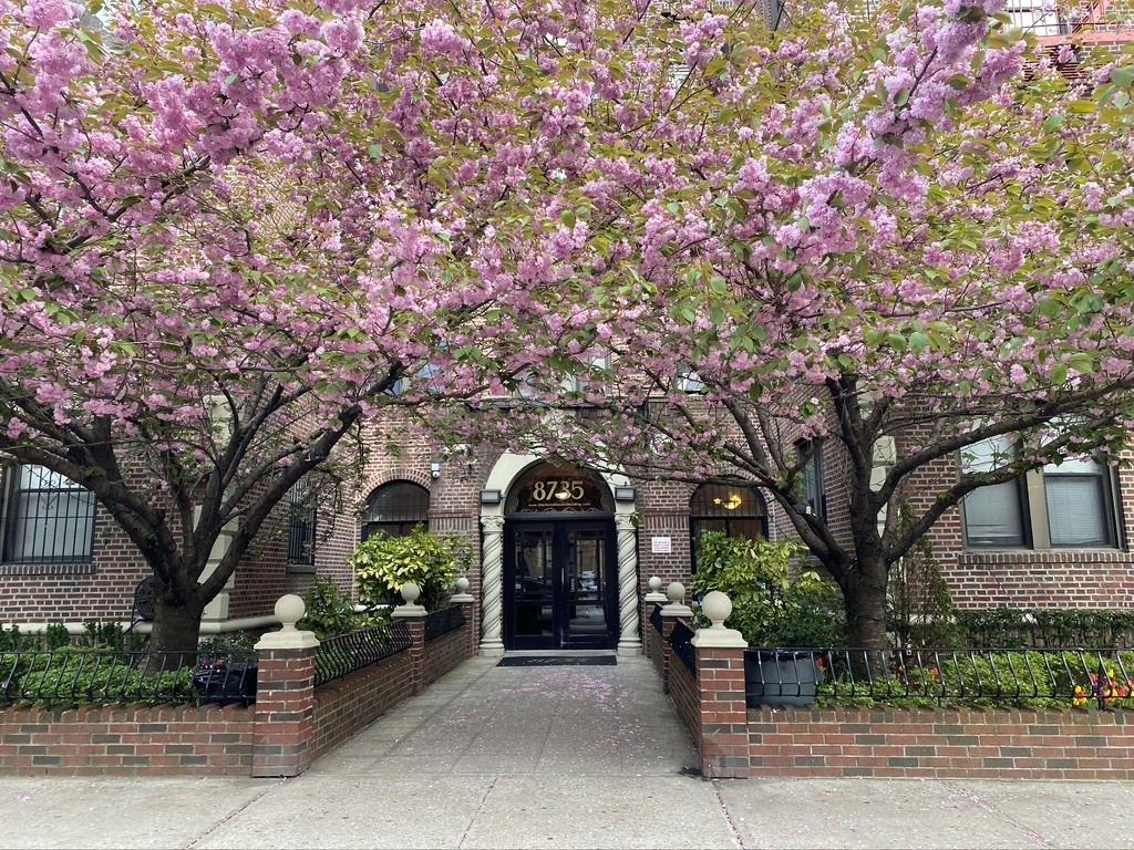 a front view of a house with a garden