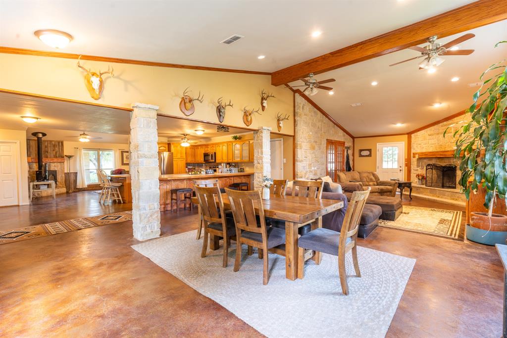 a view of a dining area with furniture