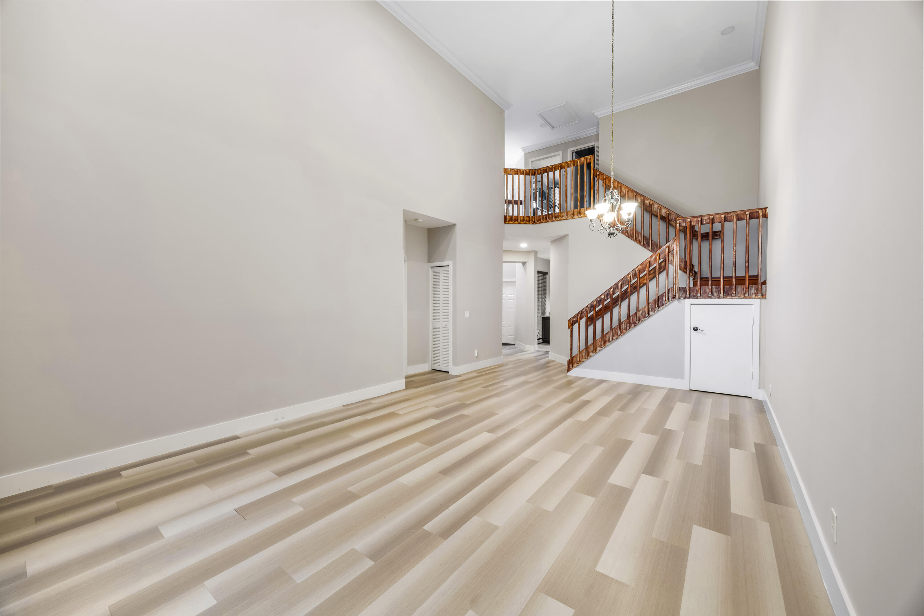 a view of a room with stairs