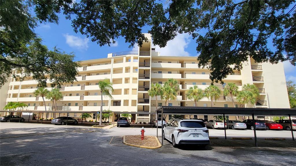 a front view of a building with street view