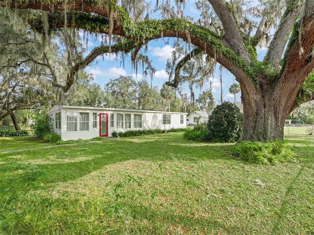 a view of a house with a backyard