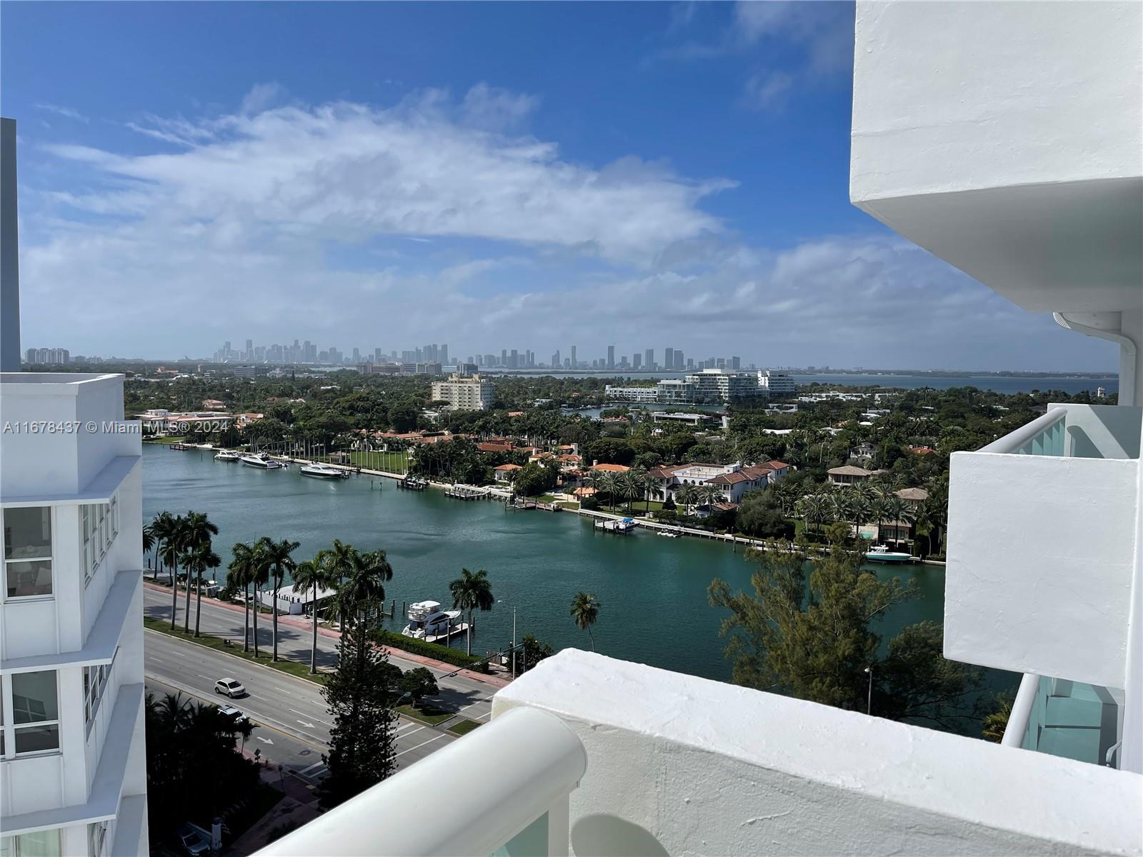 a view of a lake with a city view