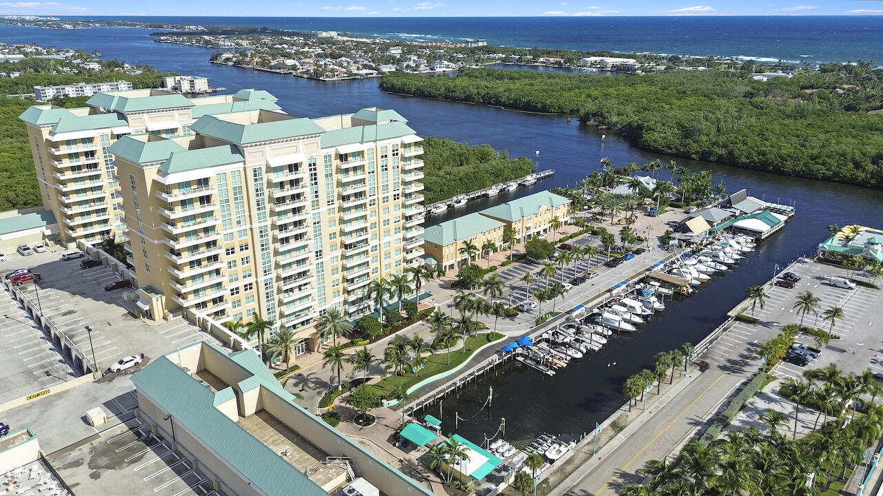 an aerial view of lake and city