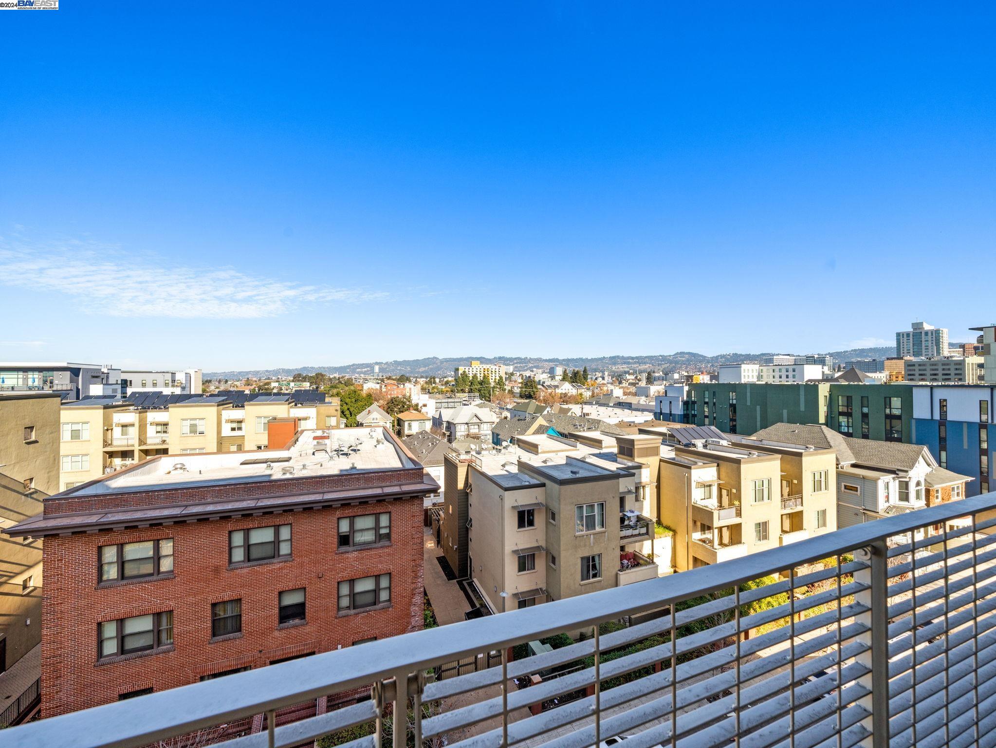 a view of a building from a balcony