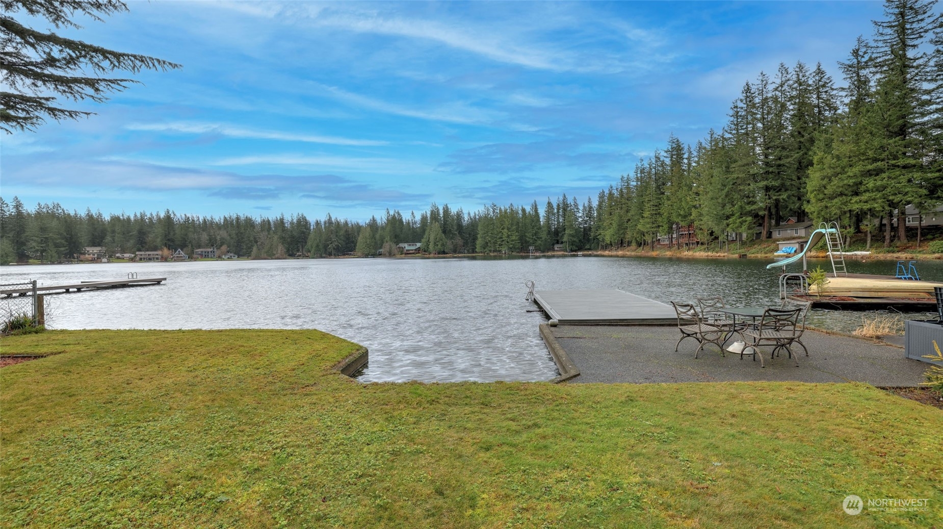 a view of lake and mountain