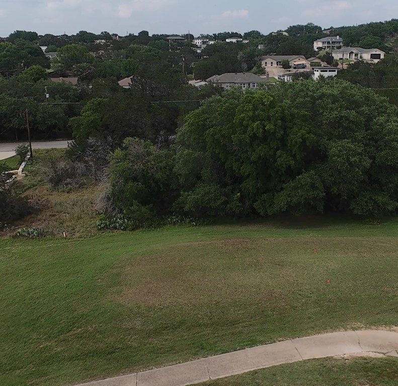 a view of a field with an trees