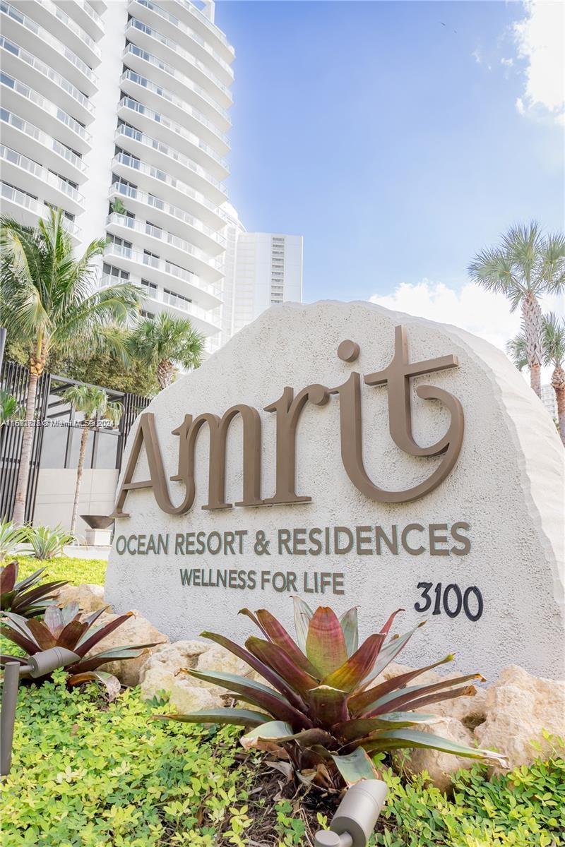 a view of a sign in front of a building