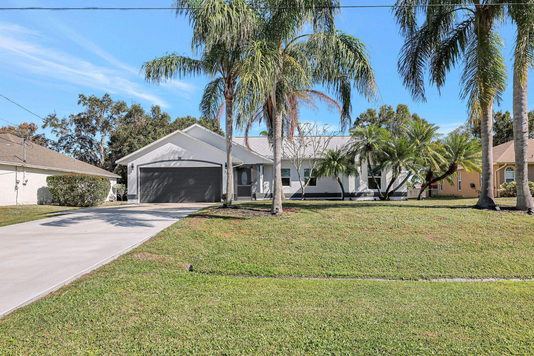 a house with palm tree in front of it