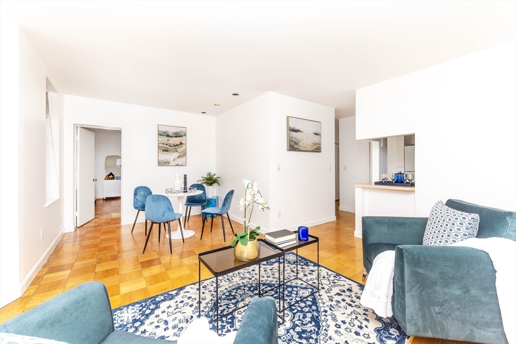 a living room with furniture and a rug