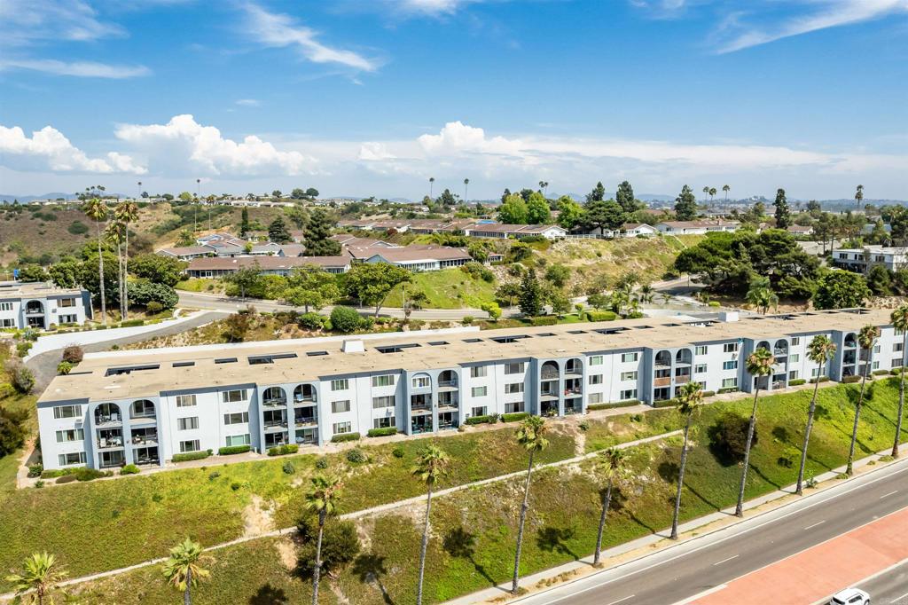 a view of a large building with a city view