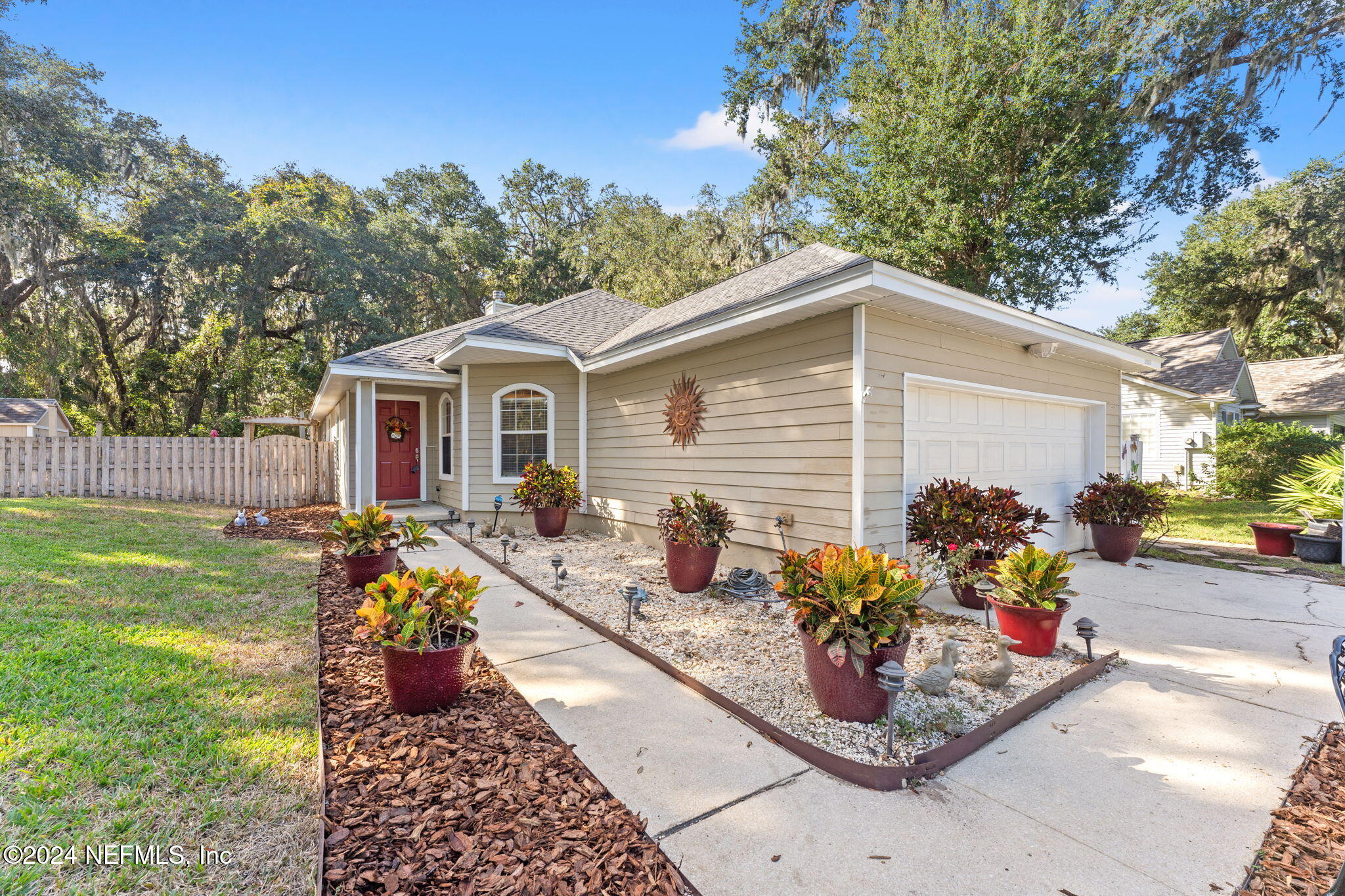 a front view of a house with patio