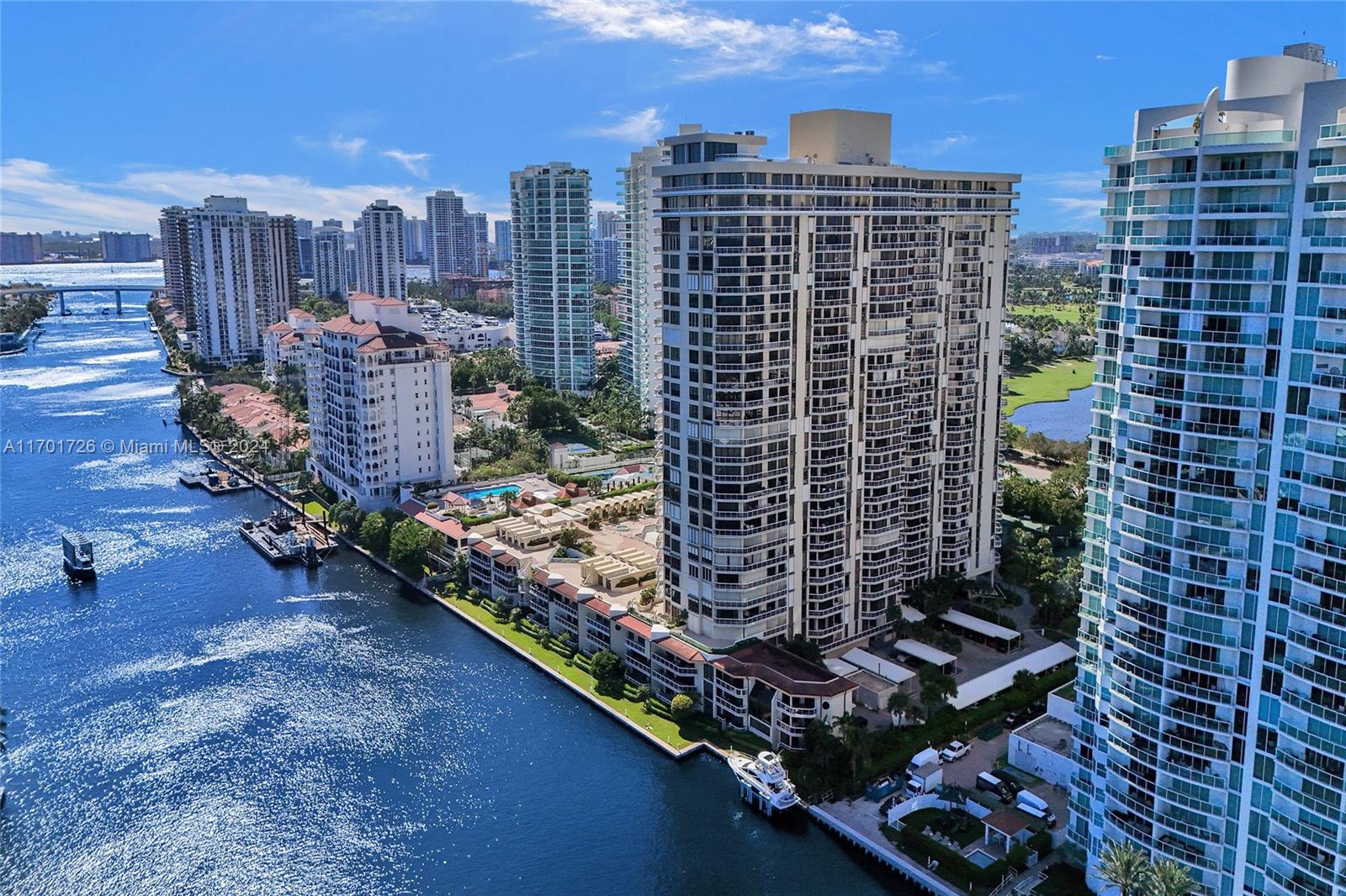 a city view with tall buildings