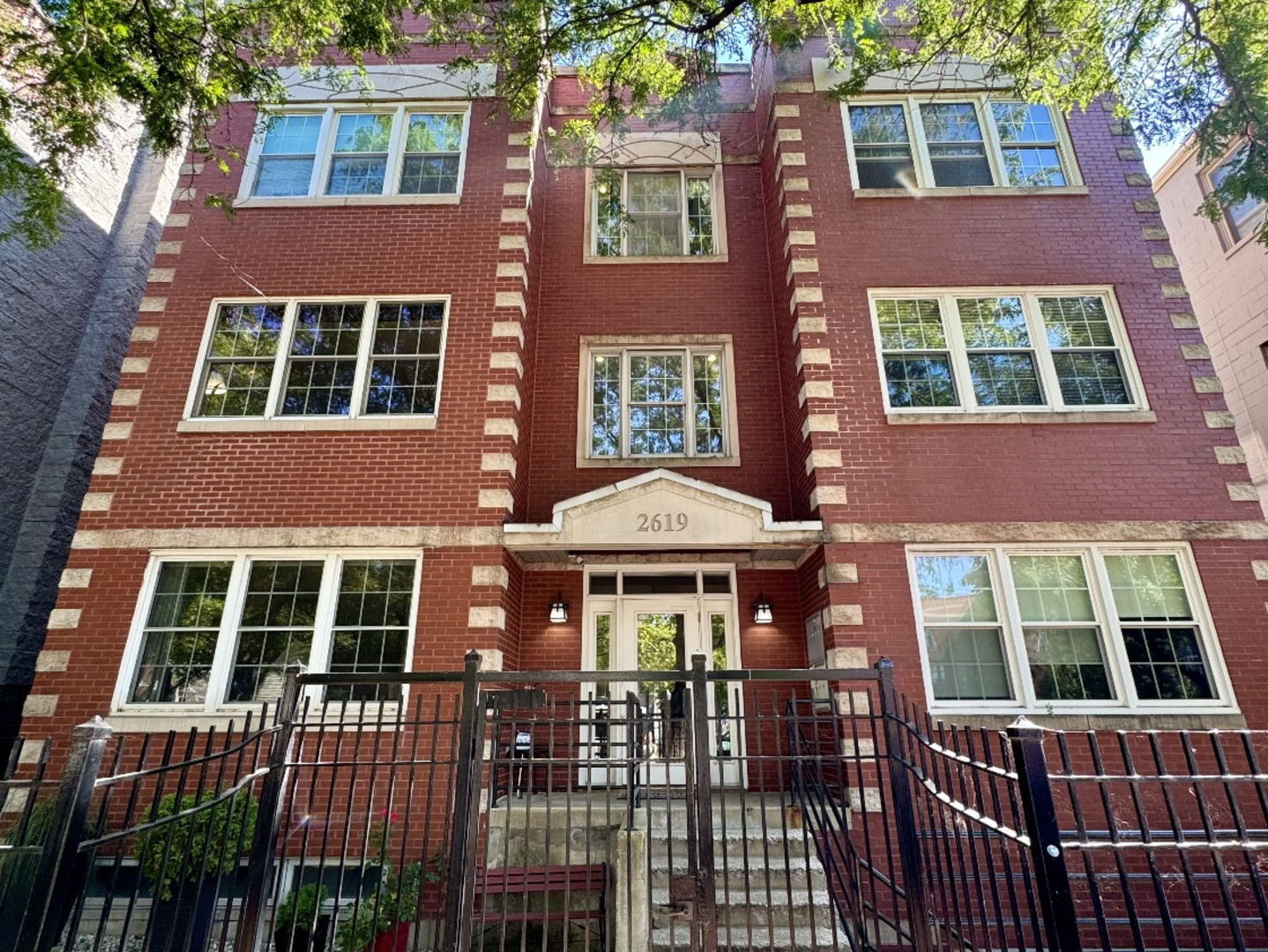 front view of a brick building