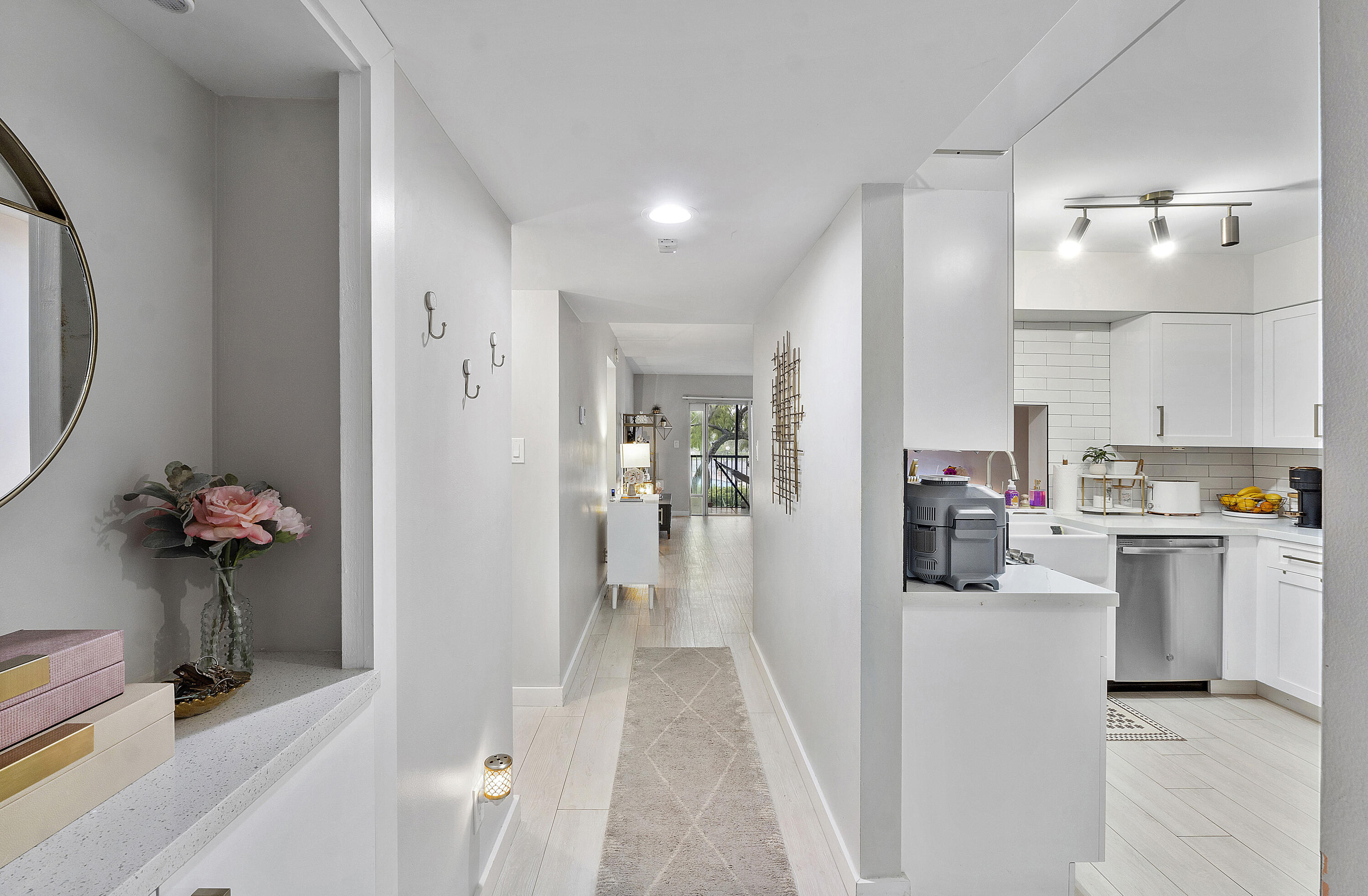 a view of a kitchen and living room