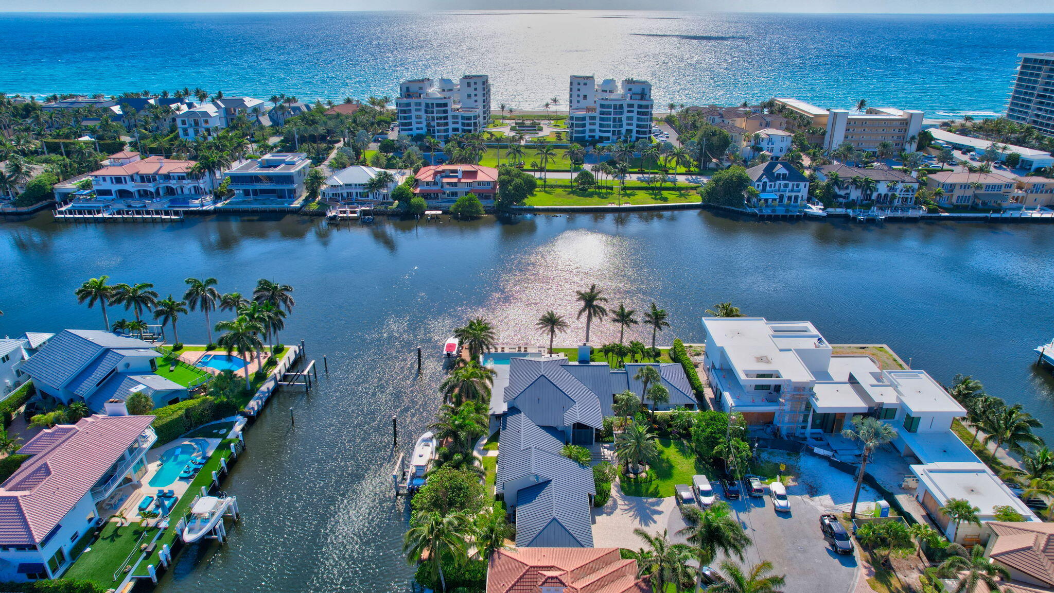 an aerial view of a city with lake view