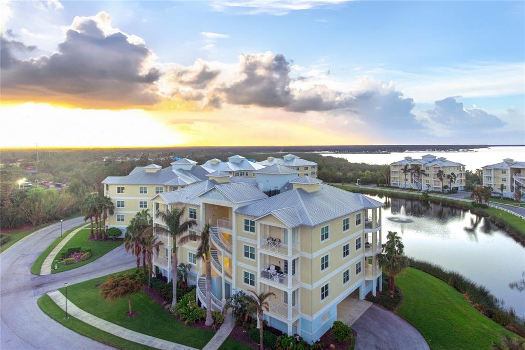 a view of a lake with a big yard