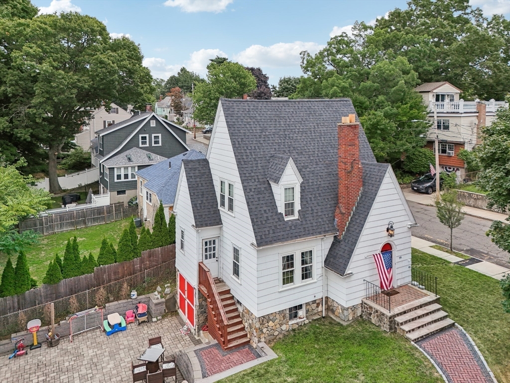 an aerial view of a house