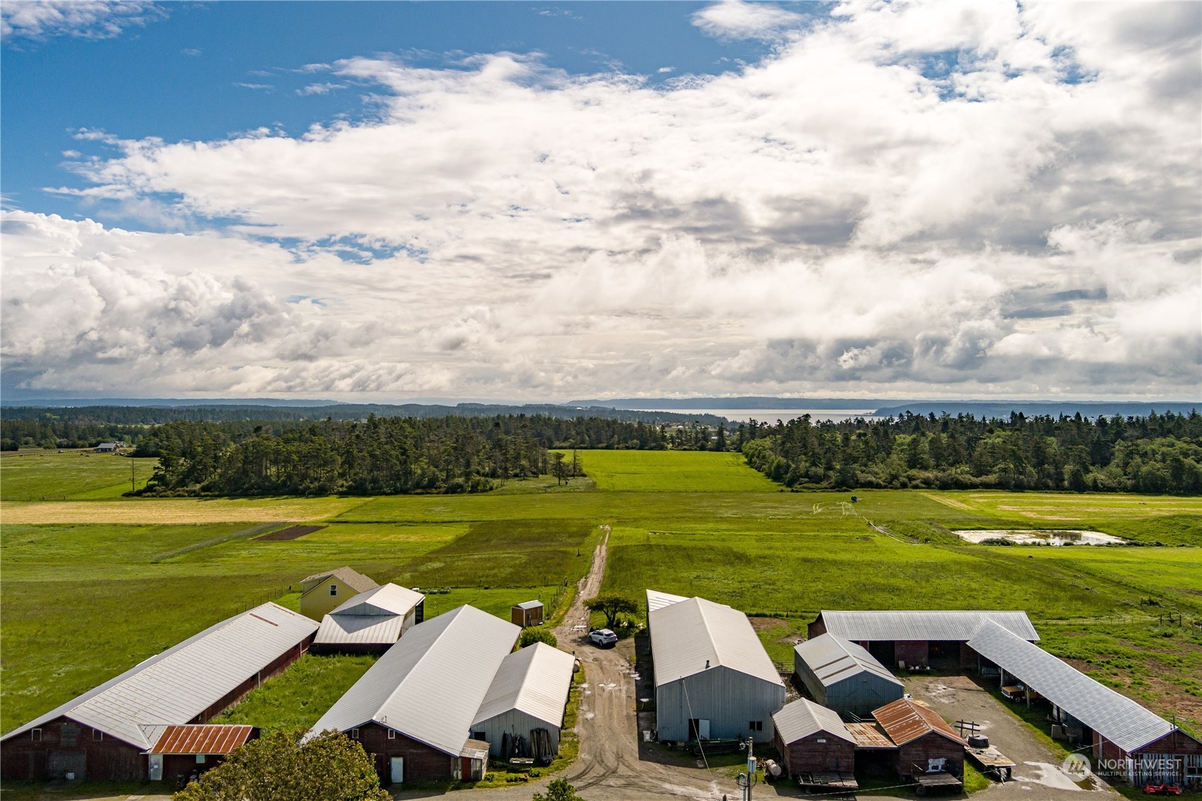 an aerial view of a house with a garden