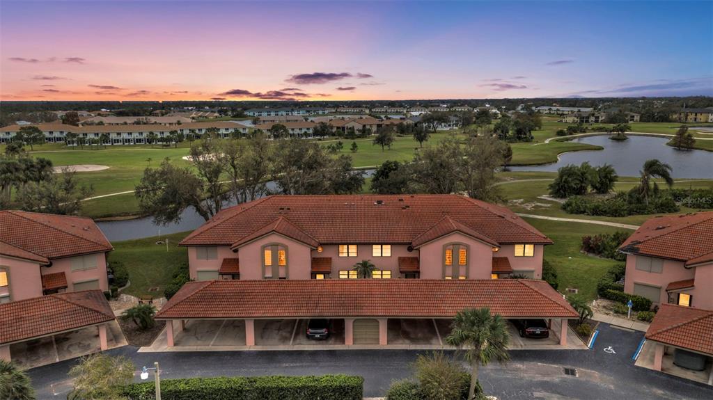 an aerial view of a house with a garden