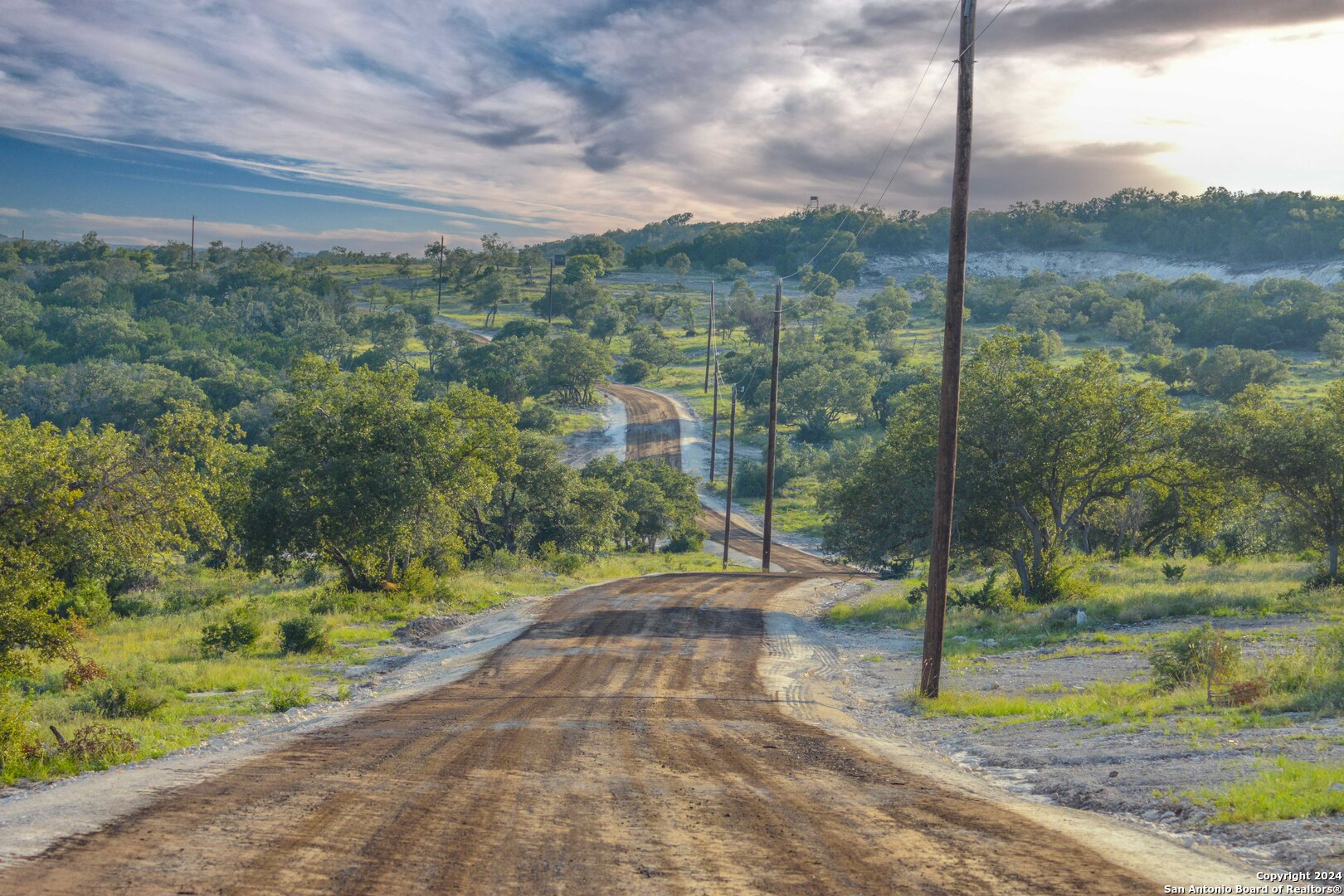 a view of a road with a yard