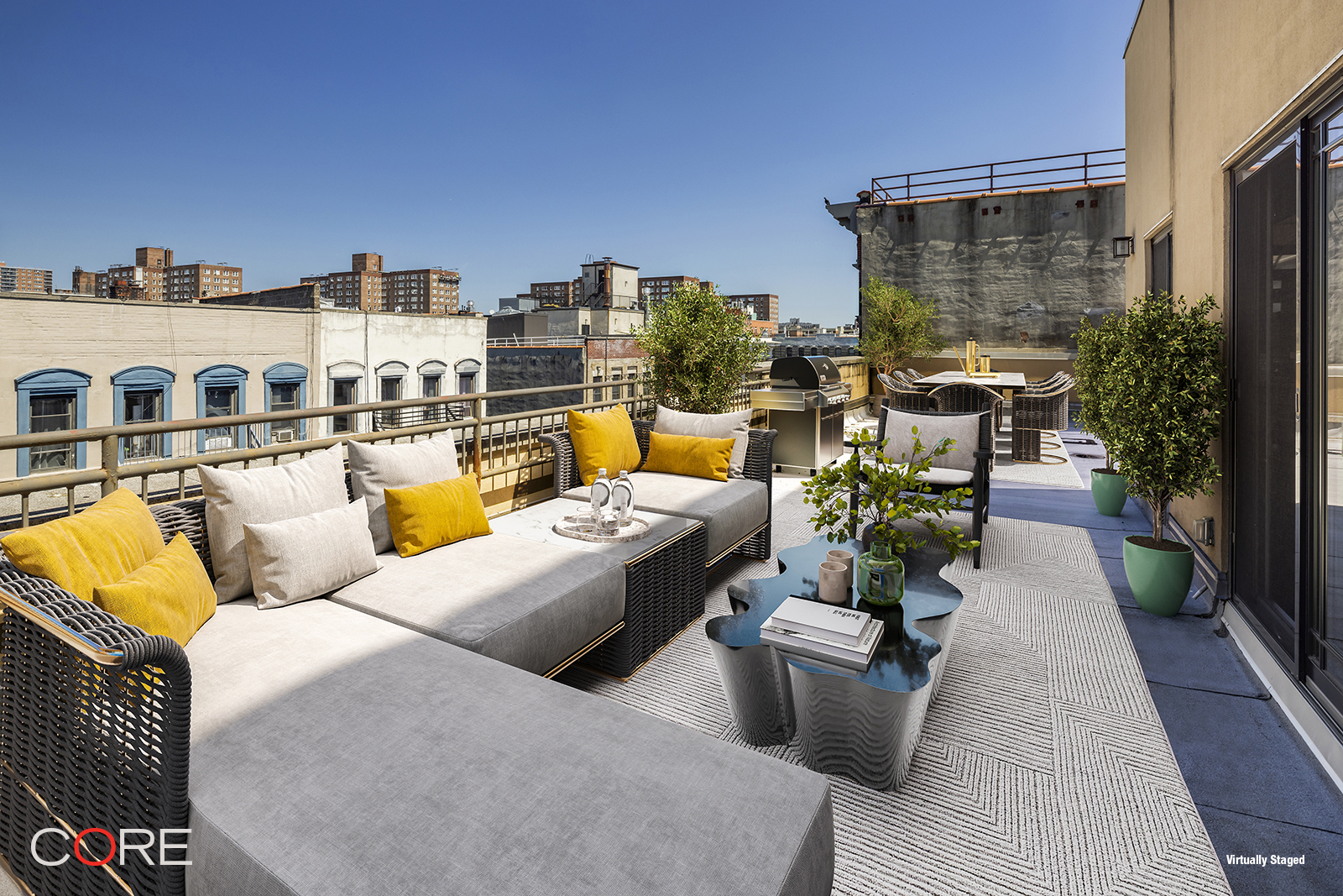 a view of swimming pool with outdoor seating couches and potted plants