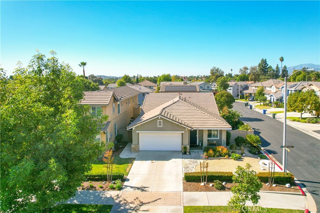 a aerial view of a house with a garden