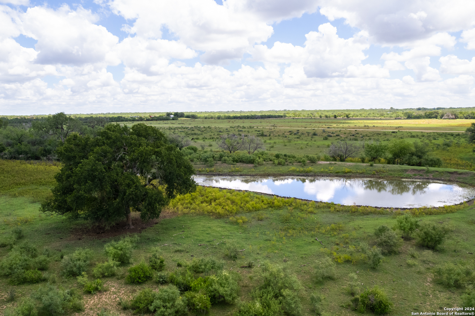 a view of a lake with a yard