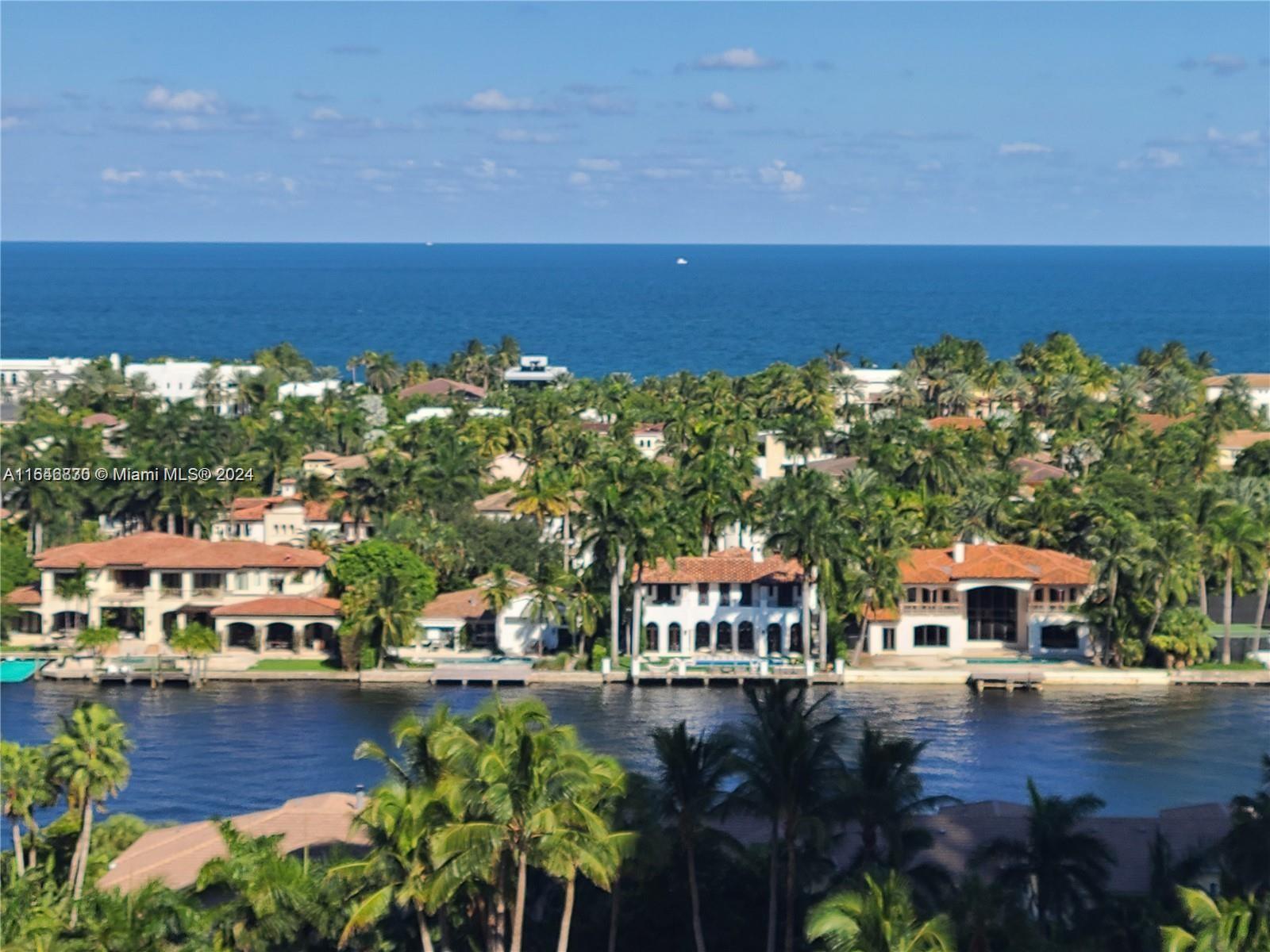 an aerial view of a house with swimming pool and large trees