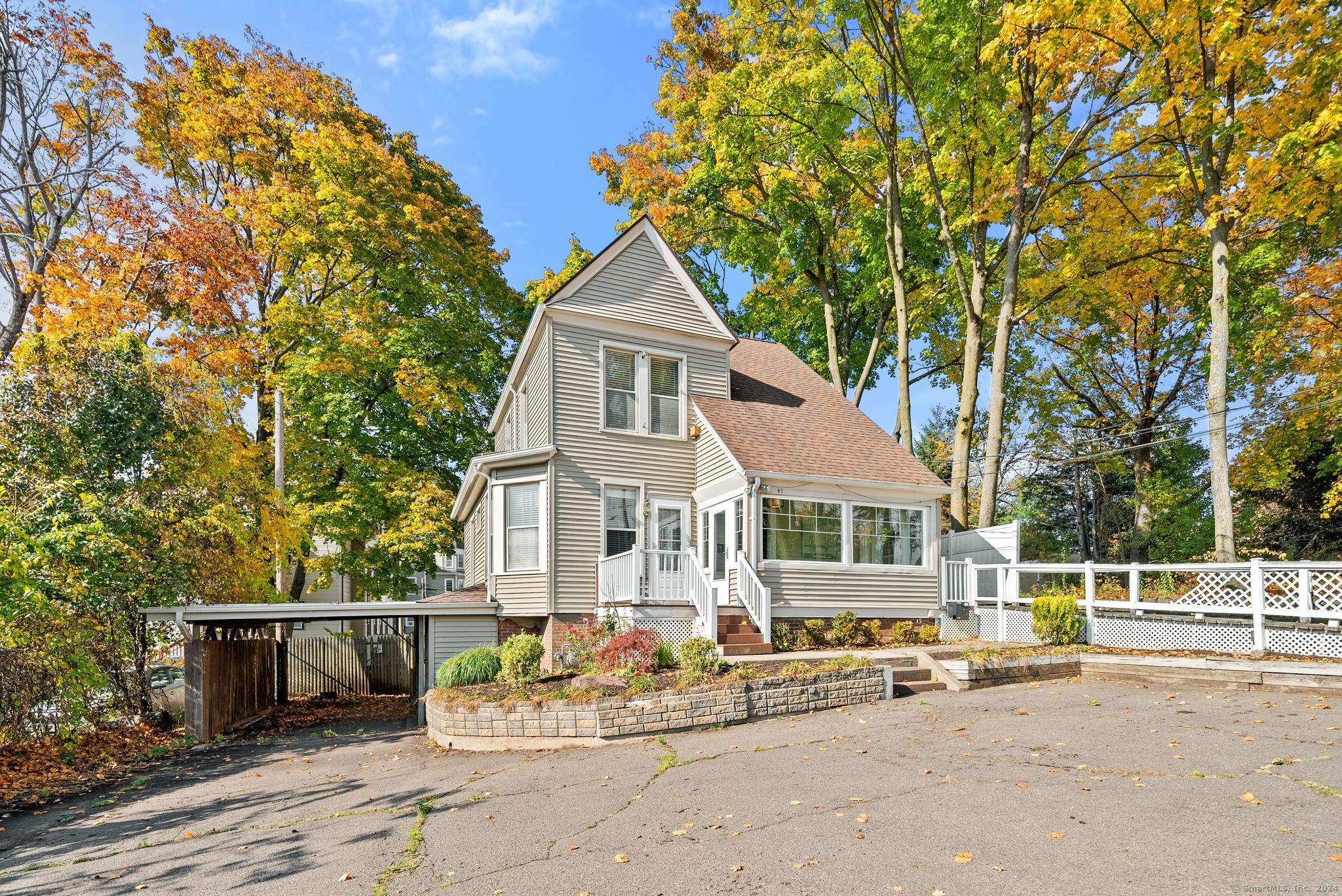 front view of a house with a street