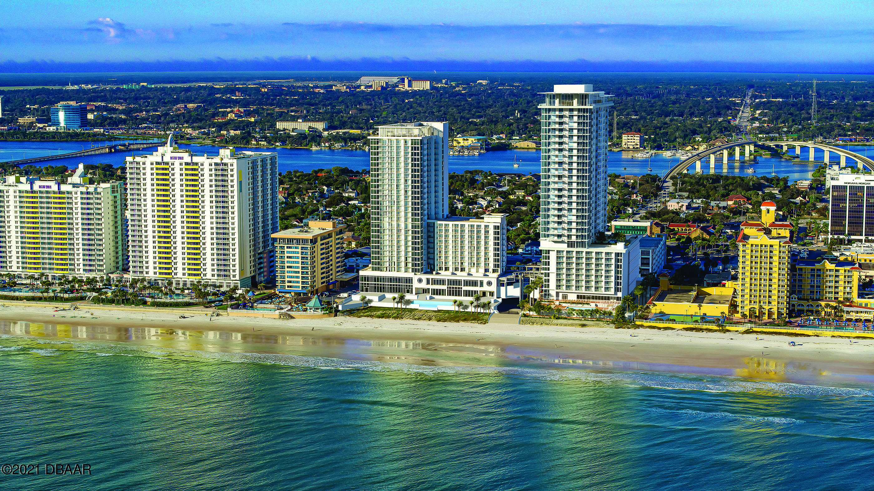 a view of city with ocean view