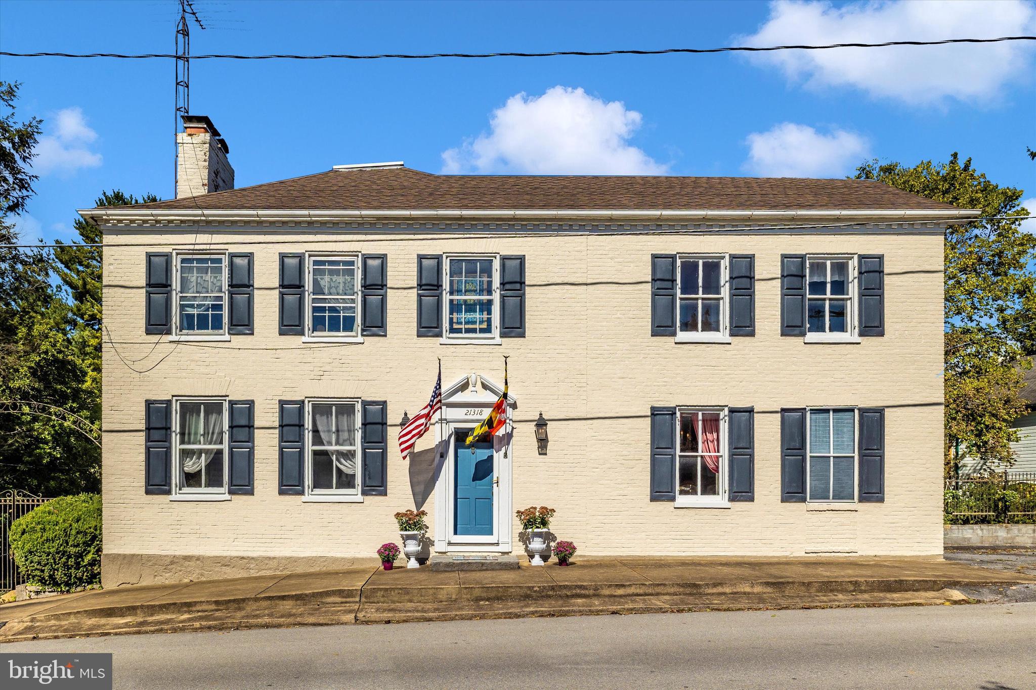 a front view of a building