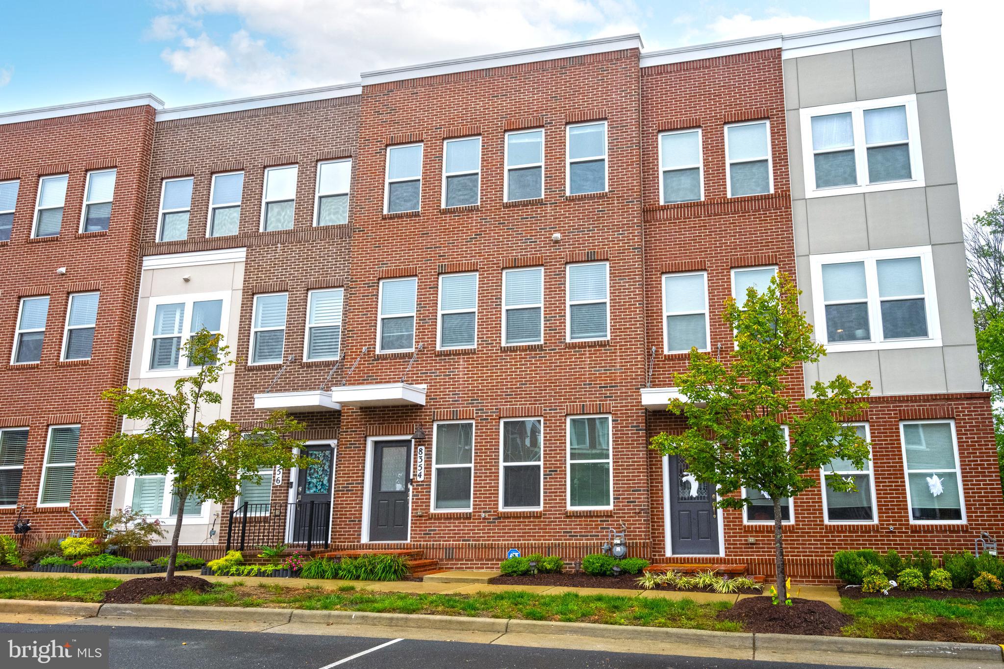 a front view of a brick building