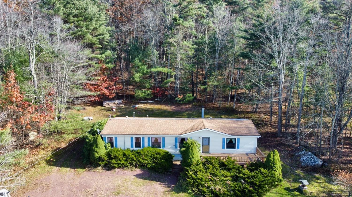 an aerial view of a house