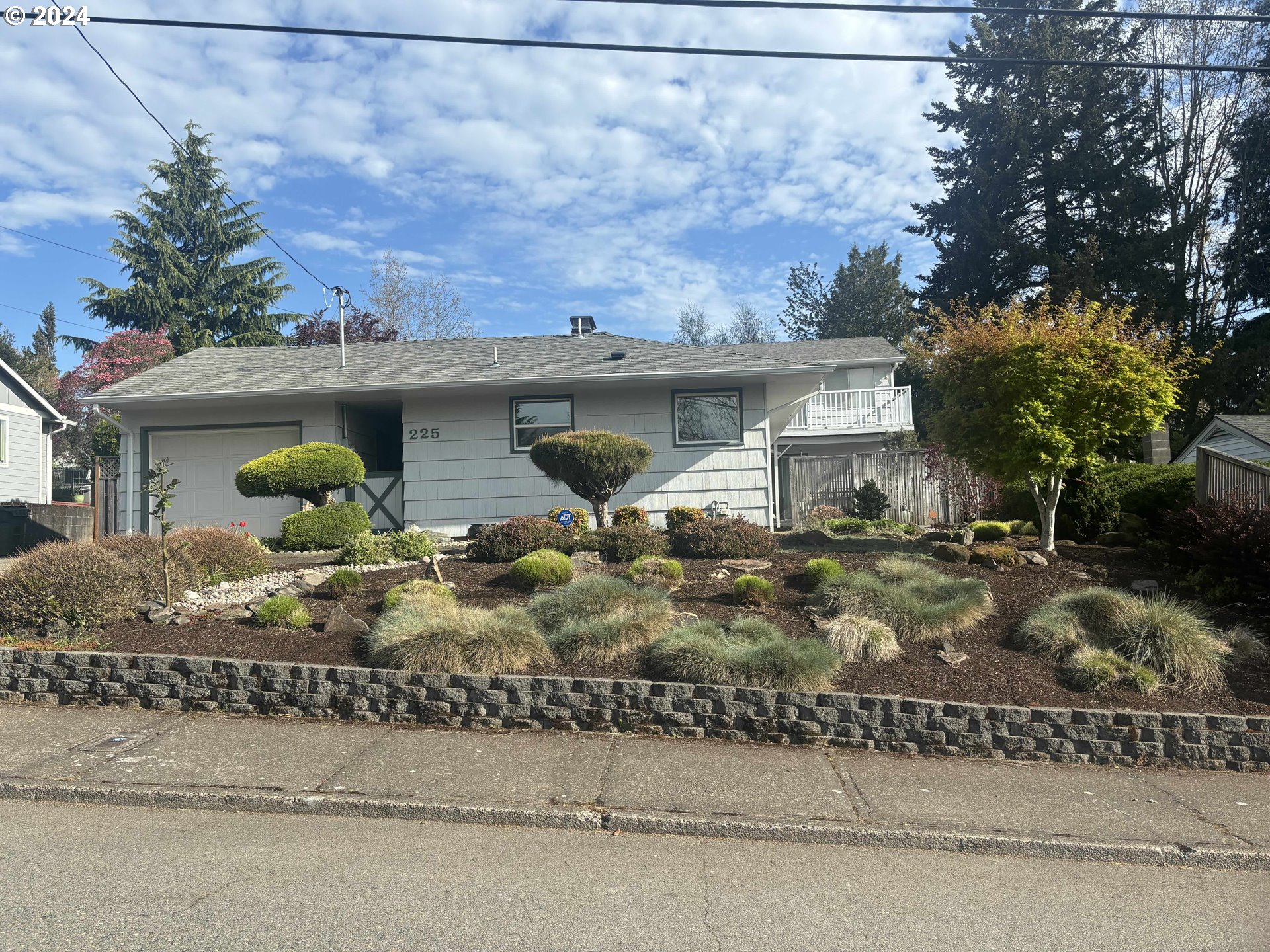 a view of a house with a yard and large tree