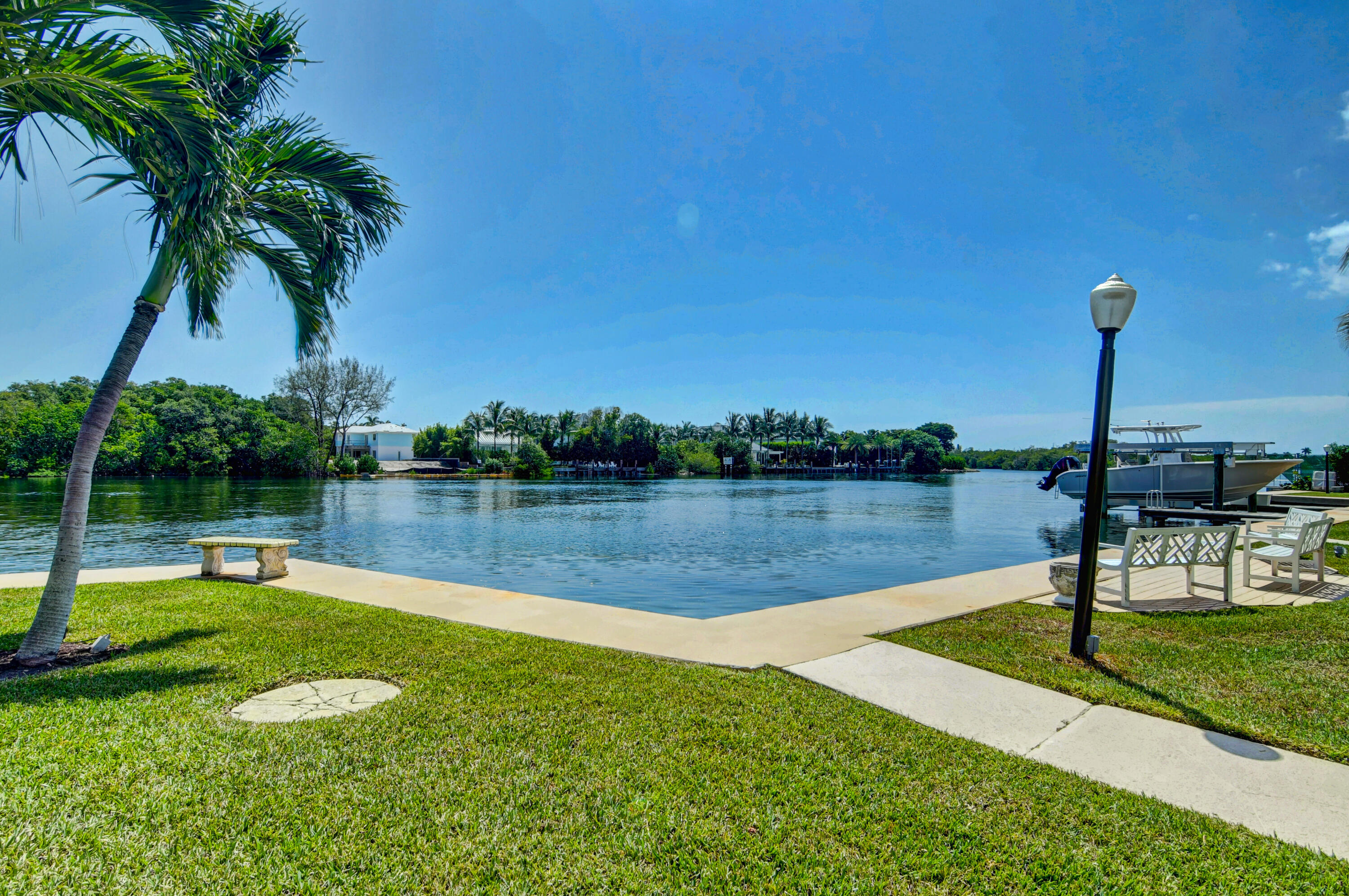 a view of a lake with a park