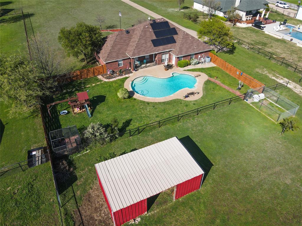 an aerial view of a house