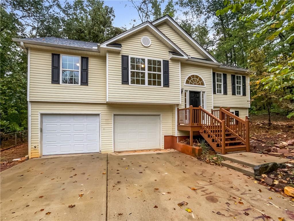 a front view of a house with patio