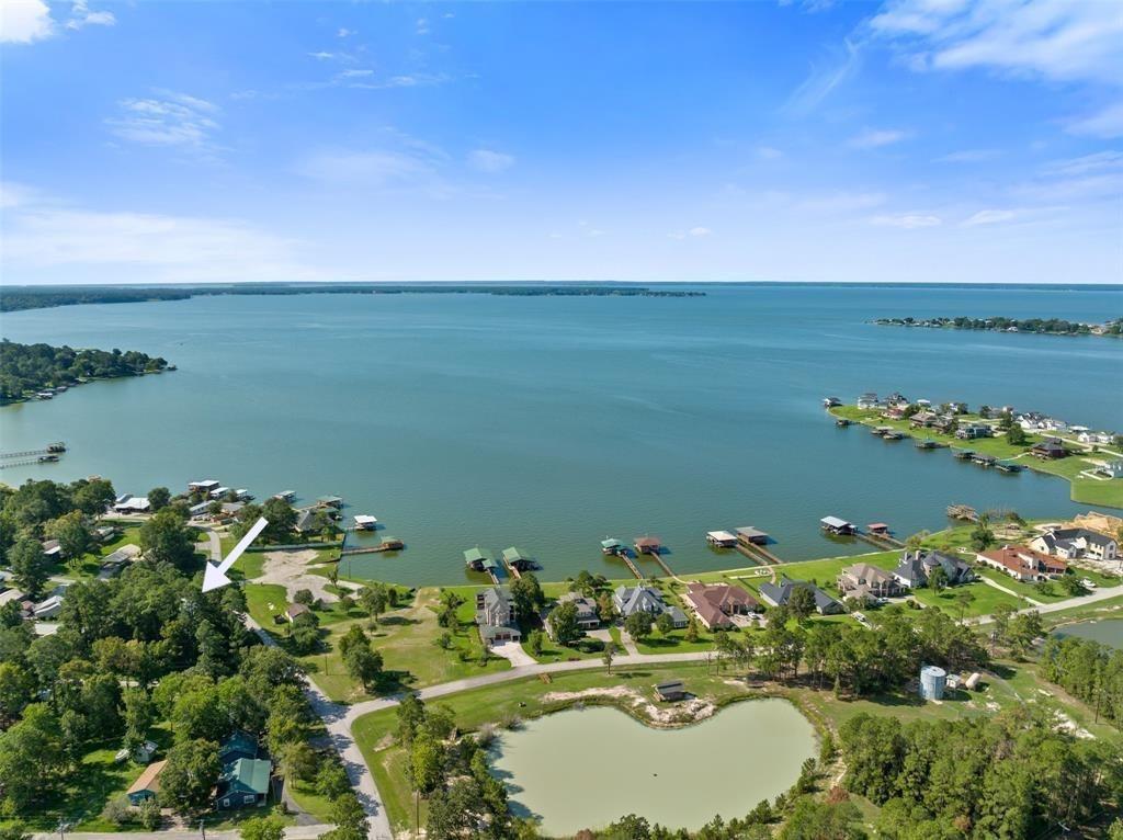 a view of a lake with a houses