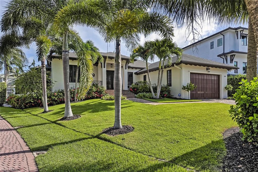 a garden with palm trees