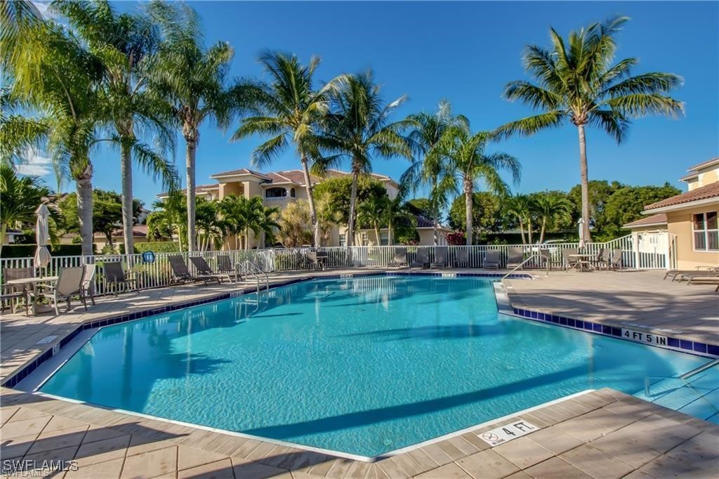 a view of a backyard and swimming pool