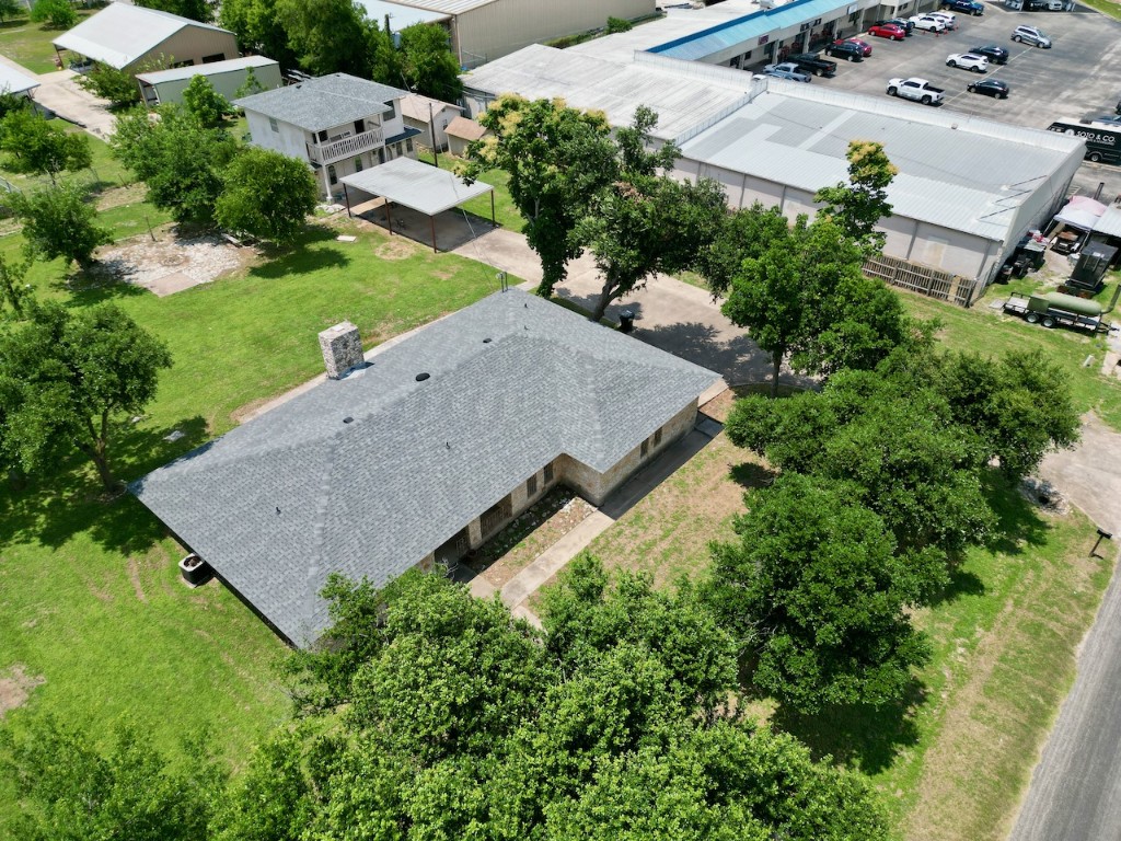 an aerial view of a house