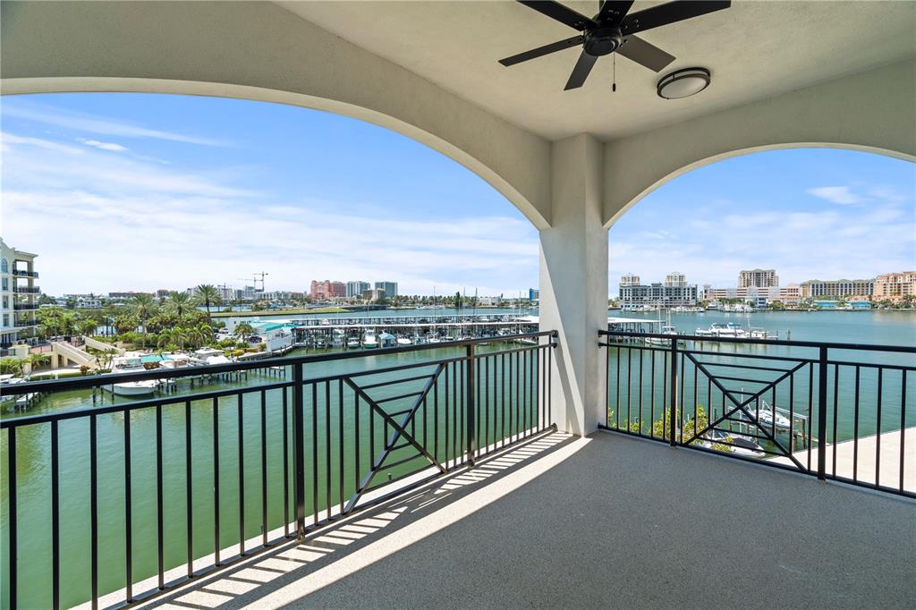 a view of a balcony with city view