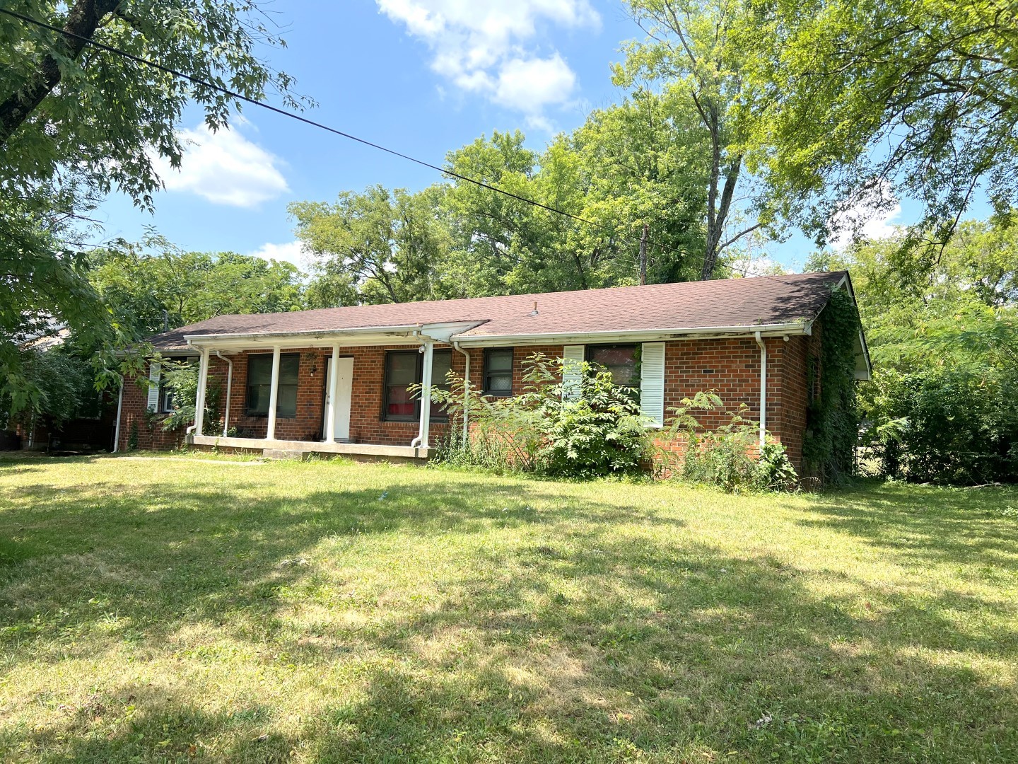 a view of a house with a yard and large tree