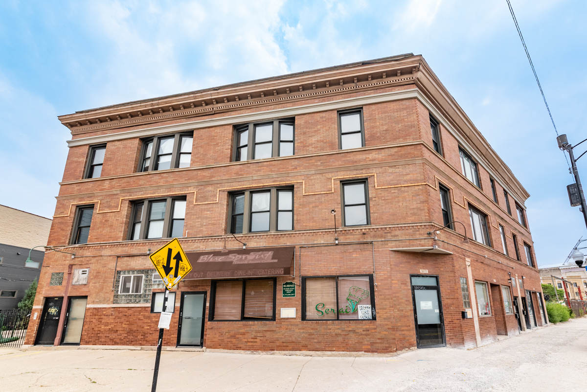 a front view of a building