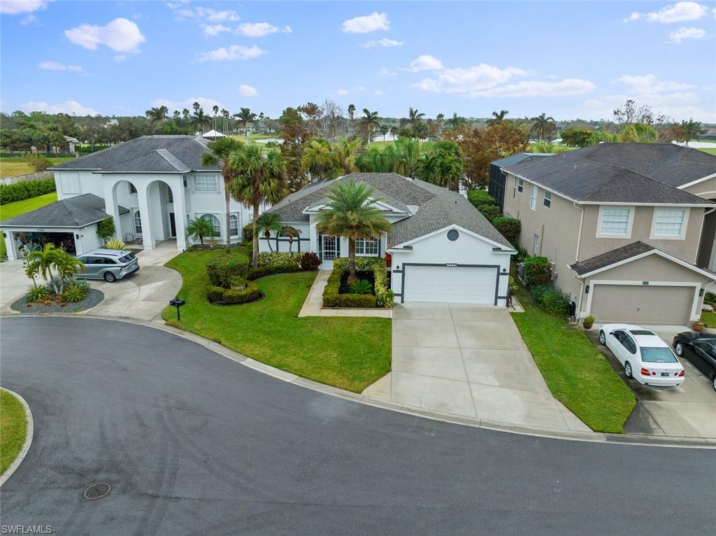 an aerial view of a house with garden