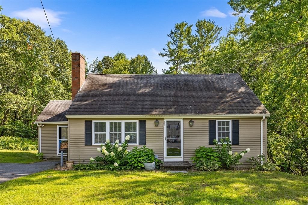 a front view of house with yard and green space