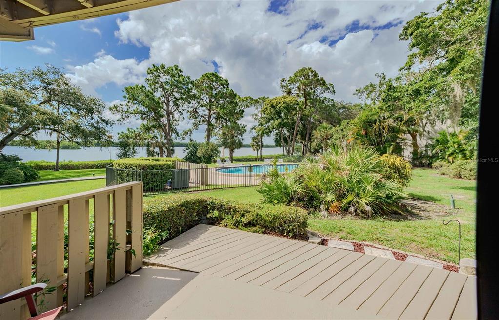 a view of a backyard with pathway