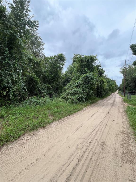 a view of a road with a yard